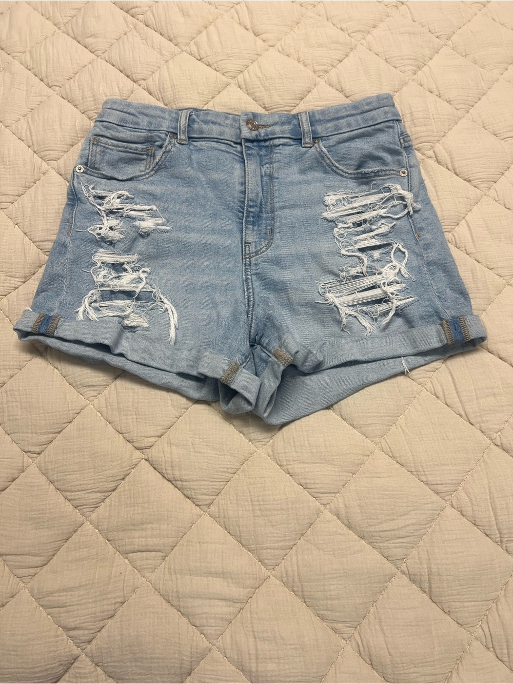 American Eagle Outfitters Light Blue Distressed Denim Shorts